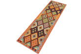Flat Weave Kilim Antique Navaho Vintage handmade Geometric Kilim Brown Rust Hand-Woven Runner 100% Wool Area Rug 3x9
